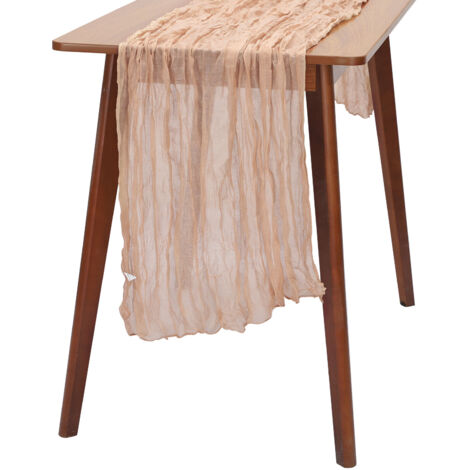 Nappe de Table Décorative en Fibre de Polyester Beige-Marron 90x300cm (35.4x118.1in) - Nappe Effet Toile Aérienne et Douce pour Mariage, Baptême, Événements Spéciaux