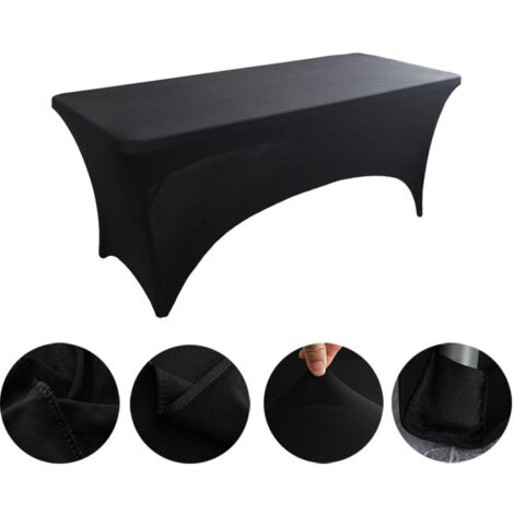 Nappe de Table Extensible [6 Pieds, 183 cm] Couverture de Table en Polyester et Spandex - Lavable en Machine et Infroissable (Lot de 1, Noir)