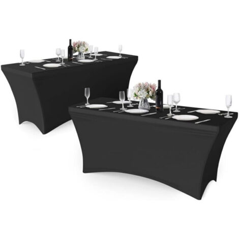 Nappe de Table Extensible Lot de 2 nappes ajustées en élasthanne - Étirement - Avec haute élasticité - Pour fête, banquet, mariage, exposition, extérieur-6ft