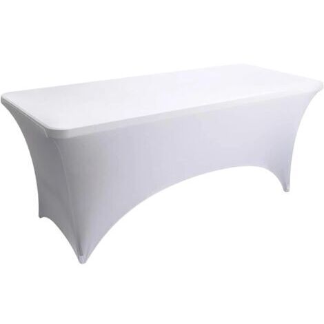 Nappe de Table Extensible Rectangulaire Lavable Élastique Spandex Table Cocktail Classic pour Bar Table de Banquet de Cocktail de Mariage Décoration (Blanc,8FT:244x76cm)