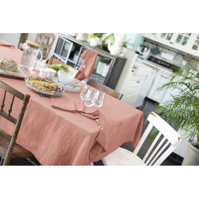 L'effet Papillon - Nappe de table 'Gaïa' 150 x 250 cm 'Gaze de Coton' - Couleur: Gaïa Rose Pêche