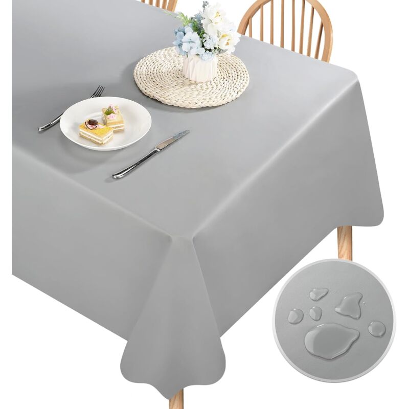 Jn.songs - Nappe de Table Imperméable Protection de Table pour Salle à Manger Jardin Fête Mariage Gris - 120x180CM