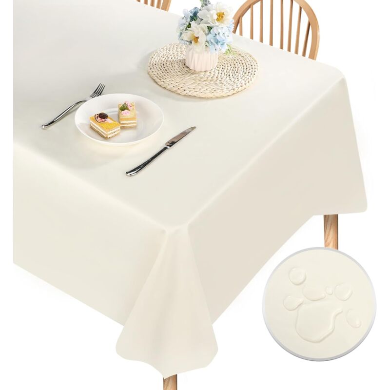 Nappe de Table Imperméable Protection de Table pour Salle à Manger Jardin Fête Mariage Beige - 120x120CM