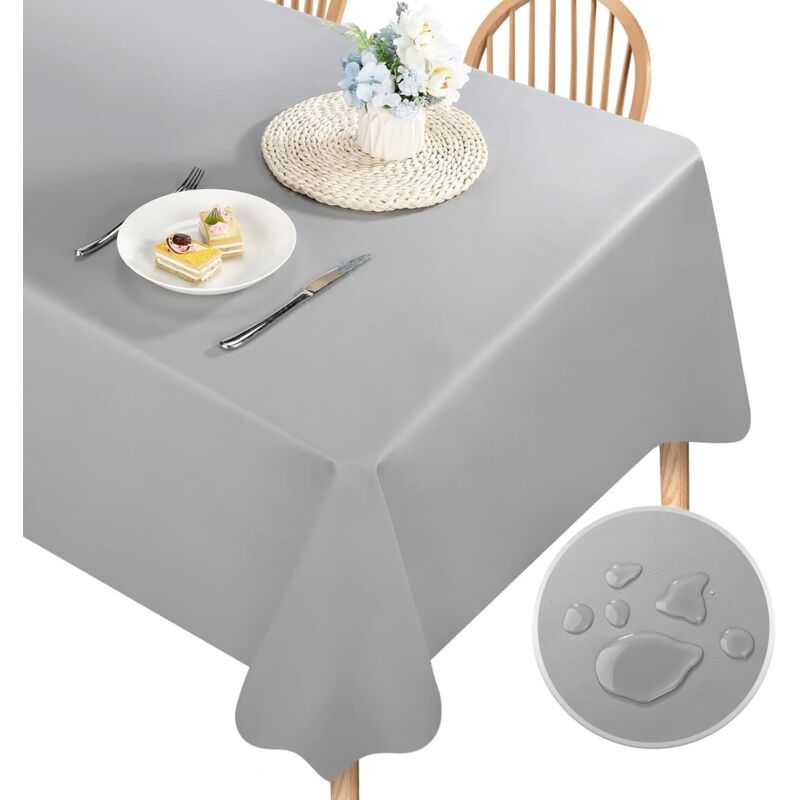 Nappe de Table Imperméable Protection de Table pour Salle à Manger Jardin Fête Mariage Gris - 120x160CM