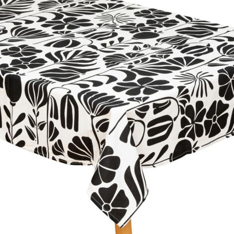 Nappe de Table Imprimée "Twisted Lime" 150x250cm Noir & Blanc