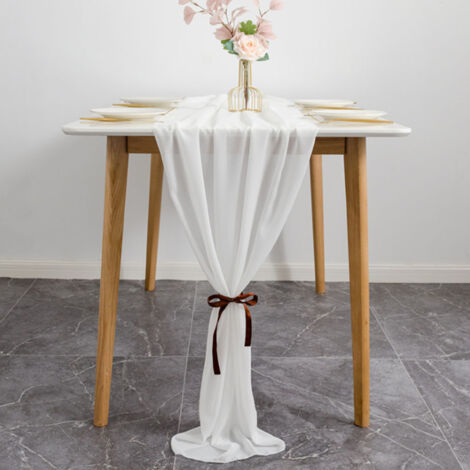 Nappe de Table Nappe Céleste Moderne Chiffon Blanc Décorative avec 2 Attaches pour Banquet de Mariage, 70x300cm, 1 Pièce