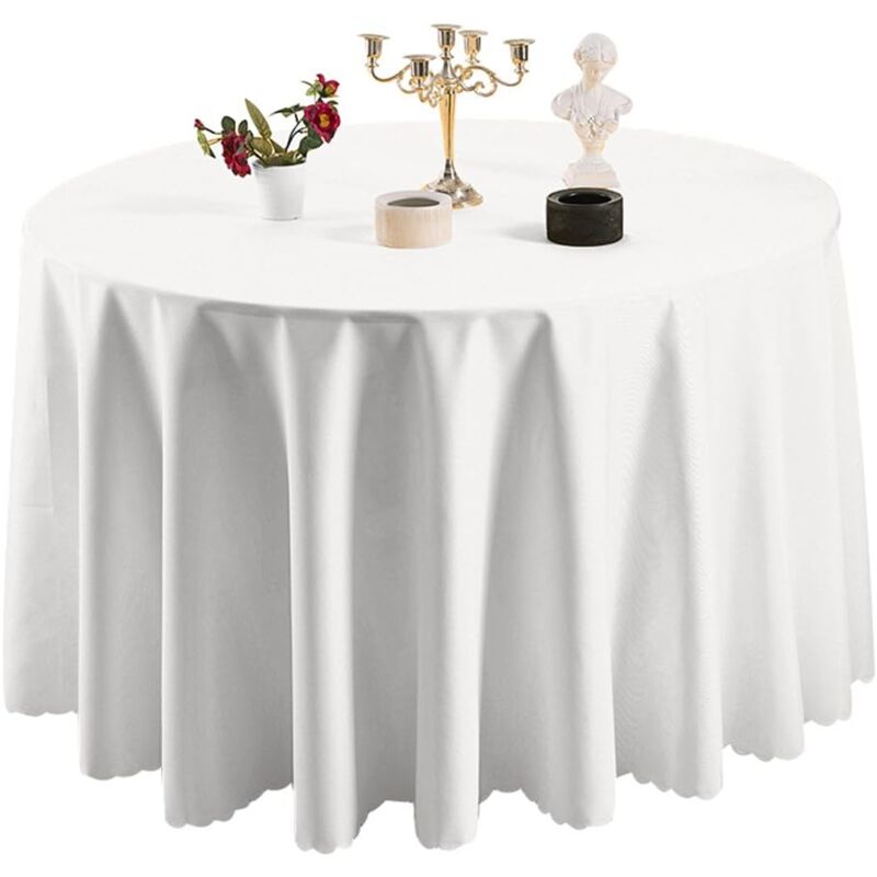 Nappe de Table Nappe Ronde Maison Restaurant Mariage Cérémonie Infroissable Anti Tache Décoration de Table pour Réception Anniversaire Blanc