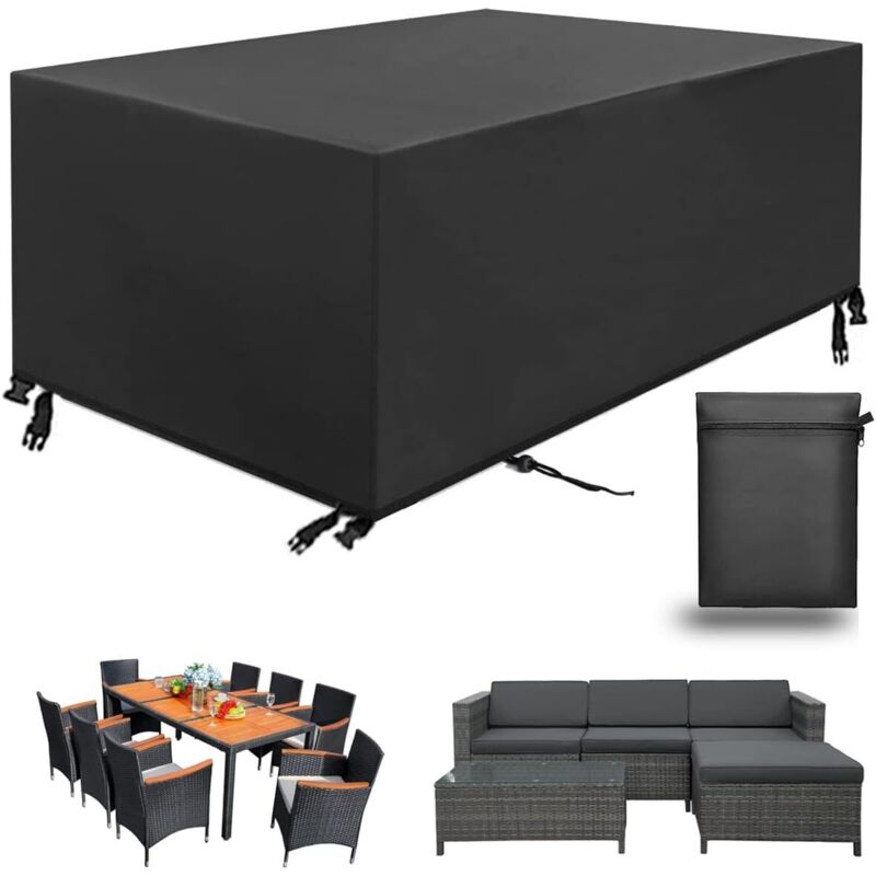 Housse salon de jardin 213x132x74cm 420D Oxford Noir Protection Bache Table de Jardin Mobilier Extérieur Imperméable Coupe-Vent Anti-UV Résistant Au
