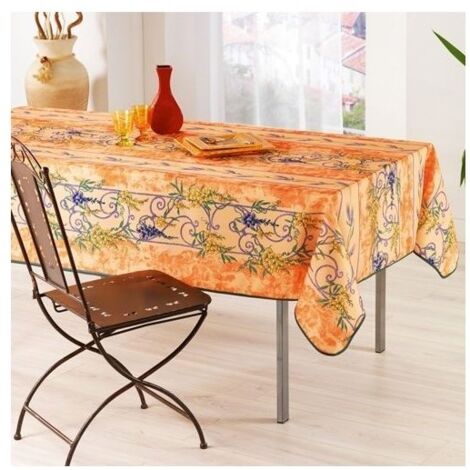 Nappe de Table Provençale Rectangle 140x300 cm, Anti-Tâche Glycine, 100% Polyester coloris Orange
