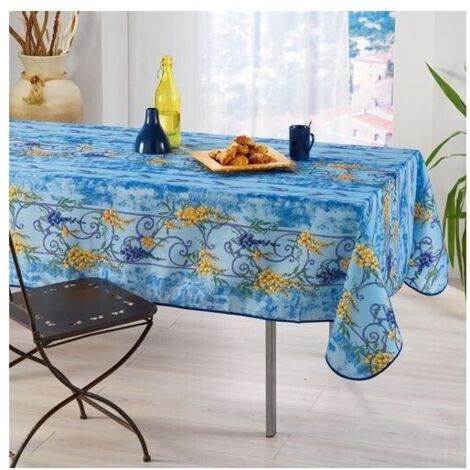 Nappe de Table Provençale Rectangle 150x240 cm, Anti-Tâche Glycine, 100% Polyester coloris Bleu