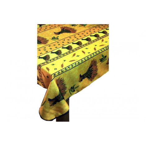 Nappe de Table Provençale Rectangle 150x240 cm,Motif Bouquet de blé Anti-Tâche Glycine , 100% Polyester coloris Jaune