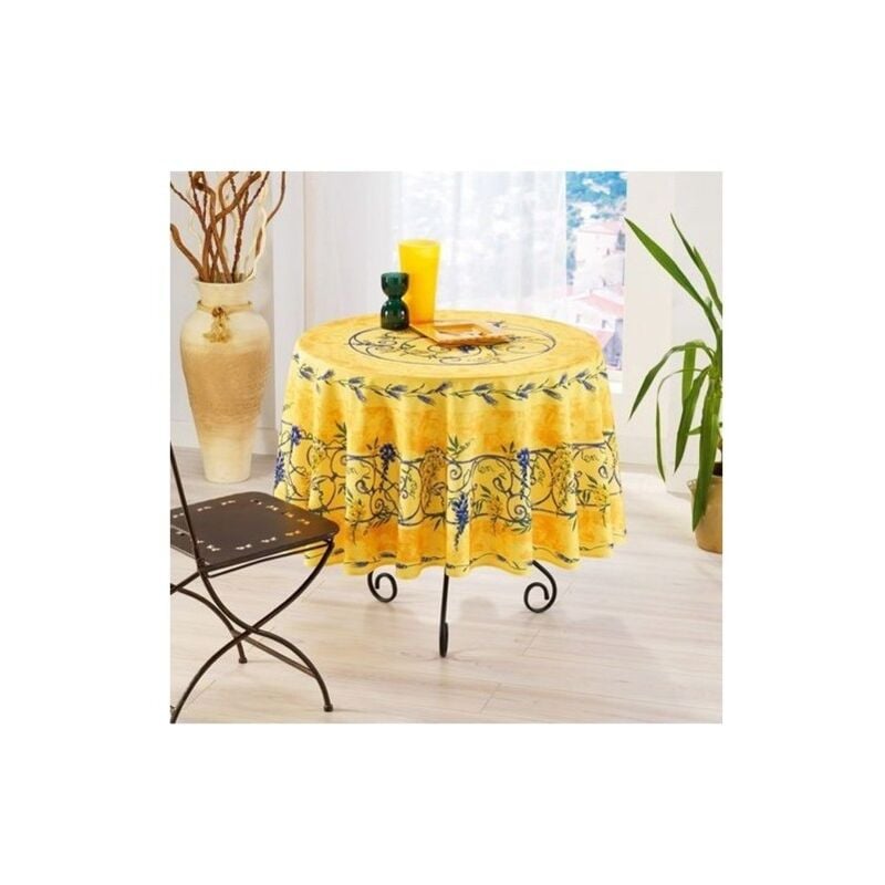 Visiodirect - Nappe de Table Provençale Ronde motif coquelicot 180 cm, linge table Anti-Tâche Glycine, 100% Polyester, coloris Jaune