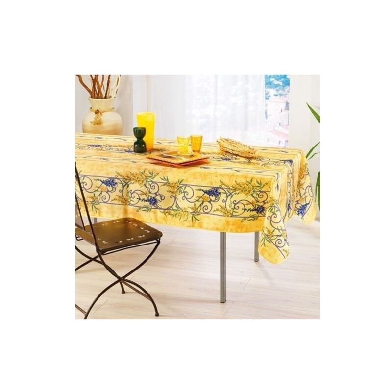 Visiodirect - Nappe de Table Provençale Rectangulaire 150 x 240 cm, linge table Anti-Tâche, Glycine 100% Polyester, coloris Jaune