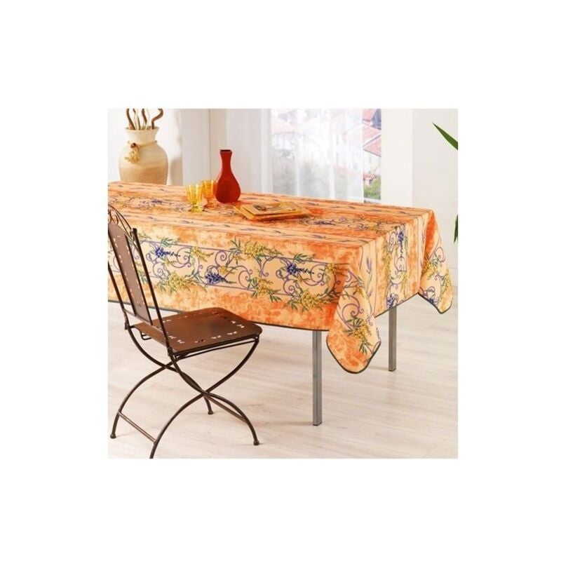 Visiodirect - Nappe de Table Provençale Rectangle 150 x 240 cm, Anti-Tâche Glycine, 100% Polyester, coloris orange
