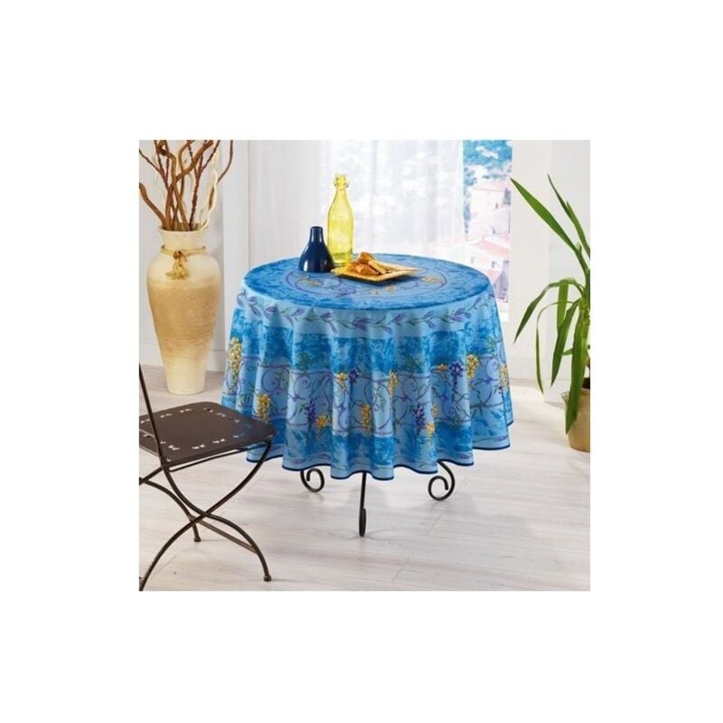 Visiodirect - Nappe de Table Provençale Ronde 180cm, Anti-Tâche Glycine, 100% Polyester coloris Bleu
