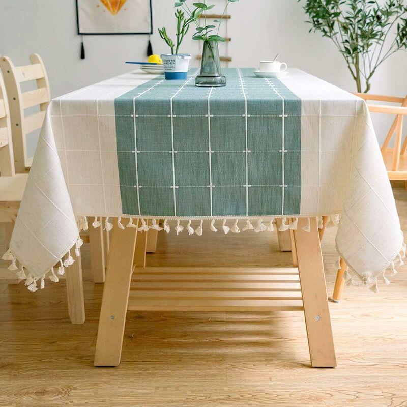 nappe de table rectangulaire en coton et lin solide broderie à carreaux gland coton couverture de table en linge pour cuisine salle à manger