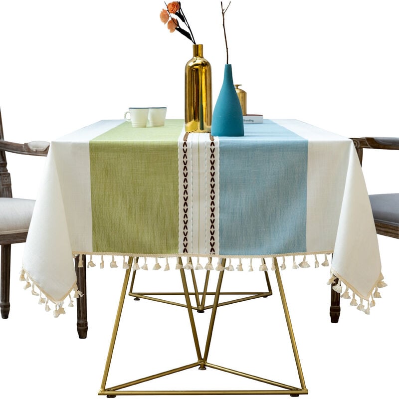 nappe de table rectangulaire en coton et lin solide broderie à carreaux gland coton couverture de table en linge pour cuisine salle à manger