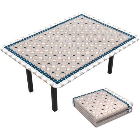 ® Nappe de Table Rectangulaire en PVC Imperméable Anti Tache Intérieur Extérieur Couverture de Table Élastique avec Doublure pour Jardin Décoration