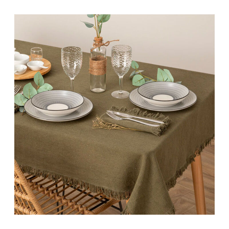 Nappe Déco à Franges 'Maha' 150x250cm Vert Kaki