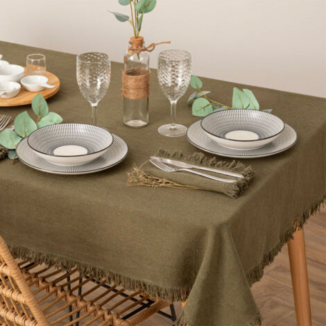 Nappe Déco à Franges "Maha" 150x250cm Vert Kaki