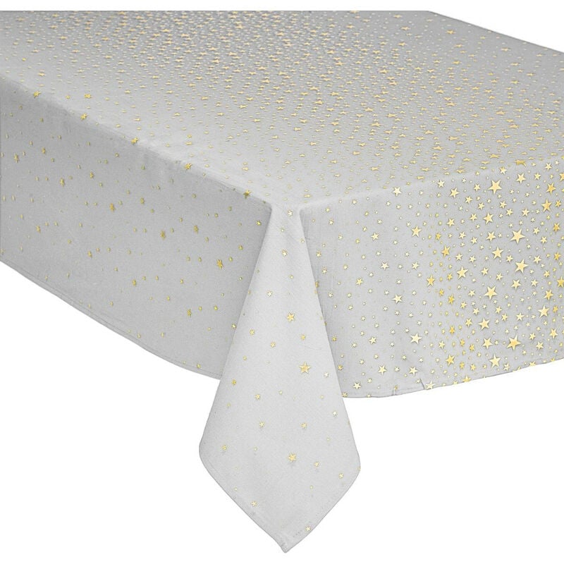 fééric lights and christmas - nappe en coton blanc avec étoiles or 140 x 240 cm - feeric christmas - blanc doré