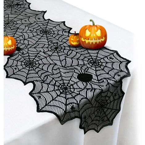 Nappe d'Halloween - Nappe en dentelle noire à motif toile d'araignée pour décorations d'Halloween, nappe en polyester à motif toile d'araignée pour décorations de table de dîner masqué d'Halloween, 45