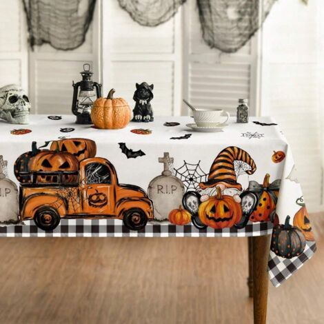 Nappe Dhalloween Rectangulaire 140 X 90 Cm Nappe Citrouille Fantôme Lavable Convient Pour La Décoration De Dîner De Piquenique De