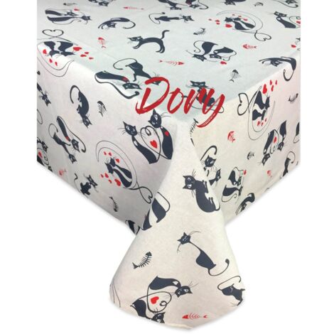 NAPPE DORY GATTI CAT DESIGN COTON NOIR Cm. 140x180 x6 personnes