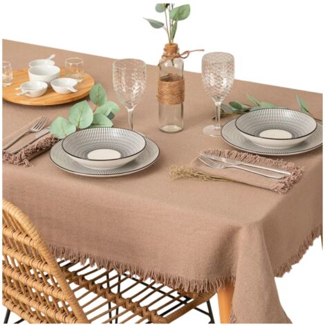 Nappe en coton a franges 150 x 250 cm gris - Chic et élégante