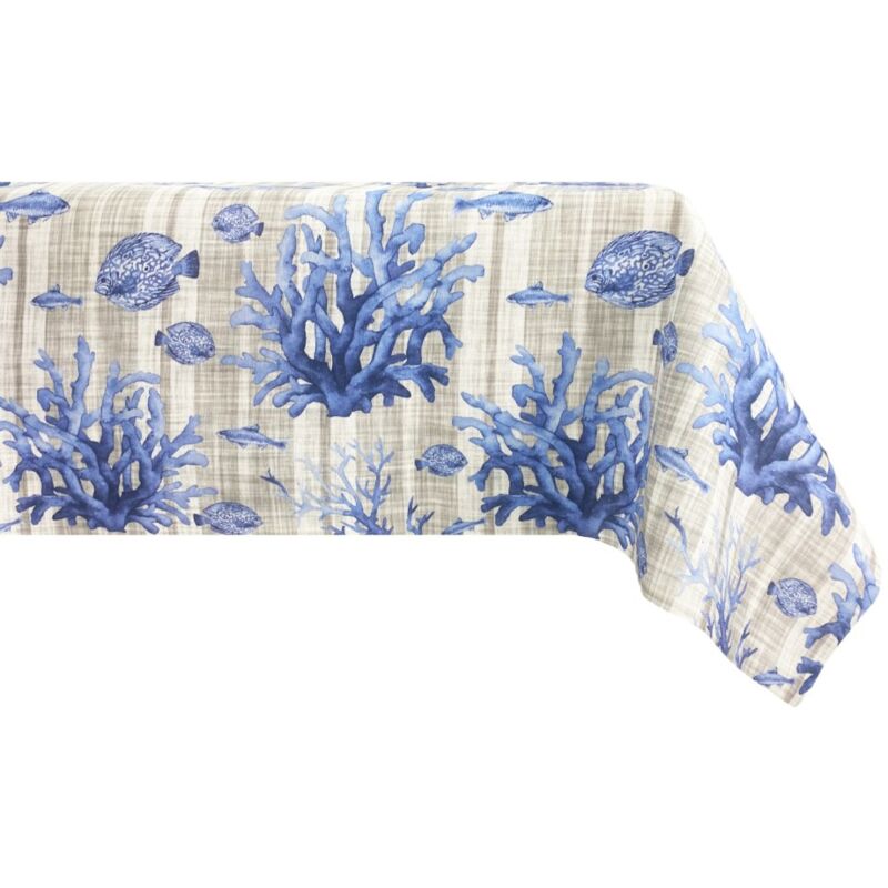 NAPPE EN COTON POISSON DE MER MARINE BLEU MER Cm.140x300 x18 personnes NAPPE EN COTON POISSON DE MER MARINE BLEU MER Cm.140x300 x18 personnes