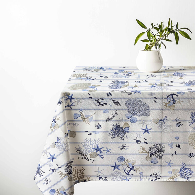 Nappe en coton Sissi Mare and Stripe – Style nautique – Fabriqué en Italie – Lavable Cm. 140x180 x6 personnes Nappe en coton Sissi Mare and Stripe – Style nautique – Fabriqué en Italie – Lavable Cm. 140x180 x6 personnes