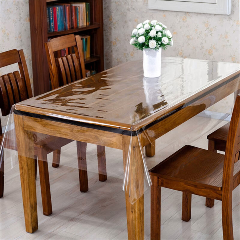Nappe en cristal PVC transparent résistant aux taches, Housse de table en cristal de 0,20 mm d'épaisseur, coupée sur mesure, fab