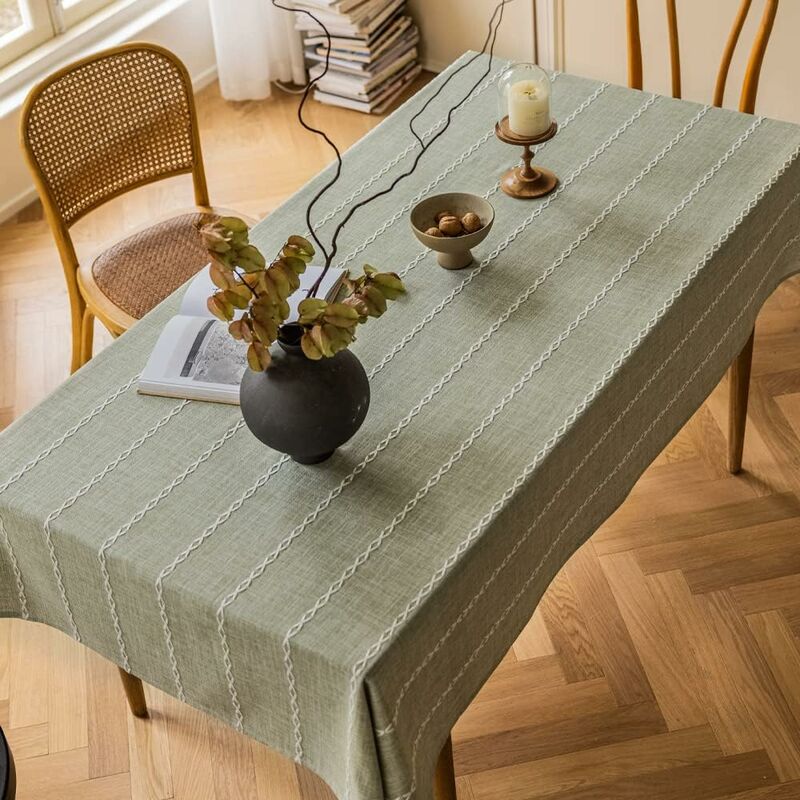 Sunxury - Nappe en lin sauge Nappe en coton vert pour table rectangulaire Nappe bohème douce lavable pour cuisine (gris vert, 53 x 70 pouces)