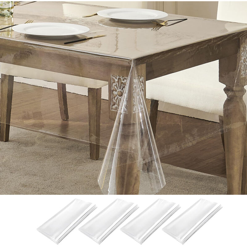 Nappe en PVC transparent, imperméable à l'huile, couverture de Table carrée transparente, 137x137cm, 4 paquets