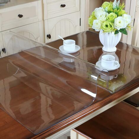 Nappe En Pvc Transparente Étanche Et Protectrice Pour Table/Bureau Protège-Table Rectangle Taille Sur Mesure, Bois Pvc, Blanc, 35.5X70.9 Inch (90X180 Cm)