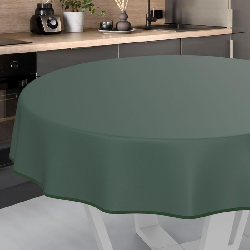 Nappe en Toile cirée Lavable, pour Table de Jardin, extérieur et intérieur, Ronde, 140 cm, avec Ourlet, Vert Sapin