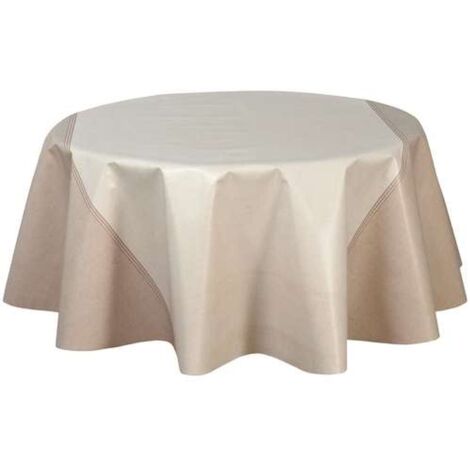Nappe en toile cirée ronde 135 cm – Écru – 89% PVC – Résistante aux tâches et facile à nettoyer – Protection moderne pour table – Toilinux