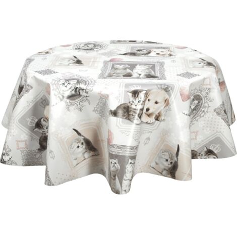 Nappe en toile cirée ronde grand format motifs chatons MIMI