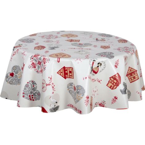 Nappe en toile cirée ronde motifs cœur ALSACE