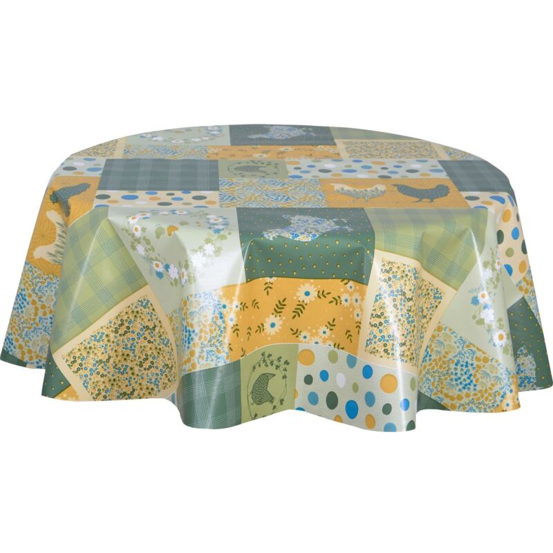 Nappe en toile cirée ronde motifs poules SOCOQ Nappe en toile cirée ronde motifs poules SOCOQ
