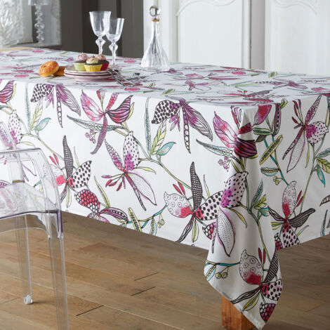 Nappe enduite aux fleurs exotiques Blanc 170x170 cm