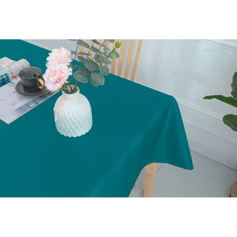 Nappe enduite avec traitement antitache Bleu Paon carrée 180 x 180 cm