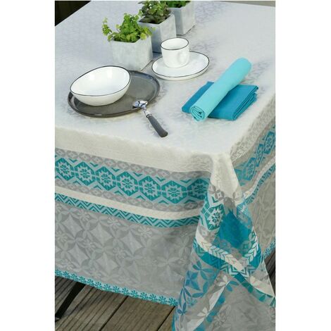 Nappe enduite Maréva 150 x 150 cm - gris et bleu