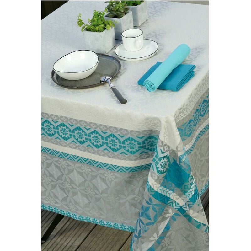 Vent Du Sud - Nappe enduite Maréva 150 x 150 cm - gris et bleu