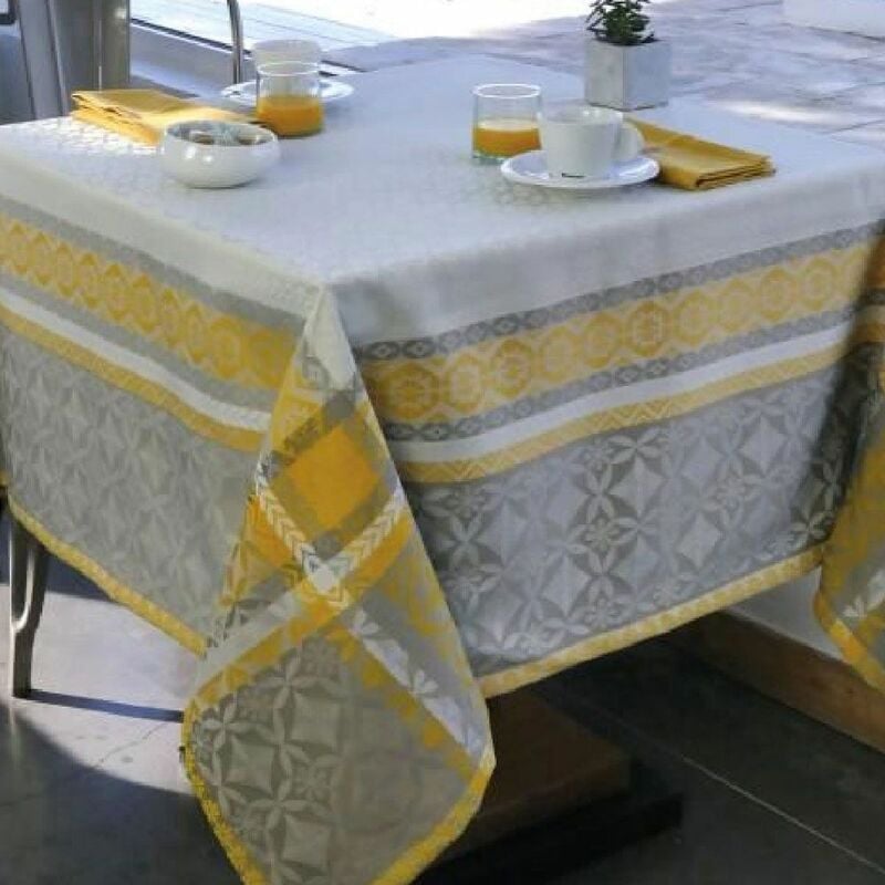 Nappe enduite Maréva 150 x 300 cm - gris et jaune