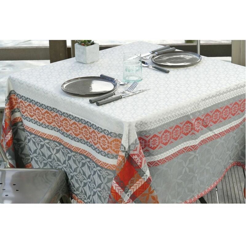 Vent Du Sud - Nappe enduite Maréva 150 x 300 cm - gris et Orange