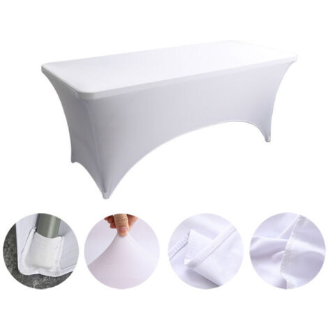 Nappe Extensible 6 Pieds 183 x 75 x 75 cm, Housse de Table Rectangulaire en Polyester et Spandex, Lavable et Infroissable, Couverture de Table pour Banquet Mariage Fête Bar (Blanc)