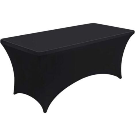 Nappe Extensible 8FT(244x 76x76cm), Housse de Table Rectangulaire en Polyester et Spandex, Lavable et Infroissable, Couverture de Table pour Banquet Mariage Fête Bar (Noir)