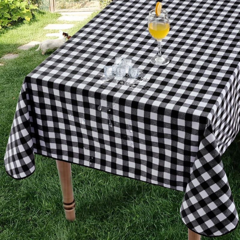 Nappe Exterieur Impermeable Jardin Rectangulaire Toile Cirée 135180cm Carreaux Noir et Blanc Anti Tache Plastique Nappe 350GSM Lavable,pour