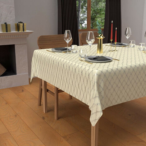Nappe festive carrée anti-tâches en pur coton 180x180 cm CELESTE argent, par Soleil d'Ocre